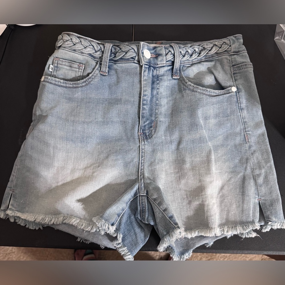 Judy Blue Naomi Braided Waist Light Wash Women's Denim Shorts High Waist Size M